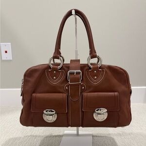 Marc Jacobs Venetia Satchel rust brown with white trim and silver hardware